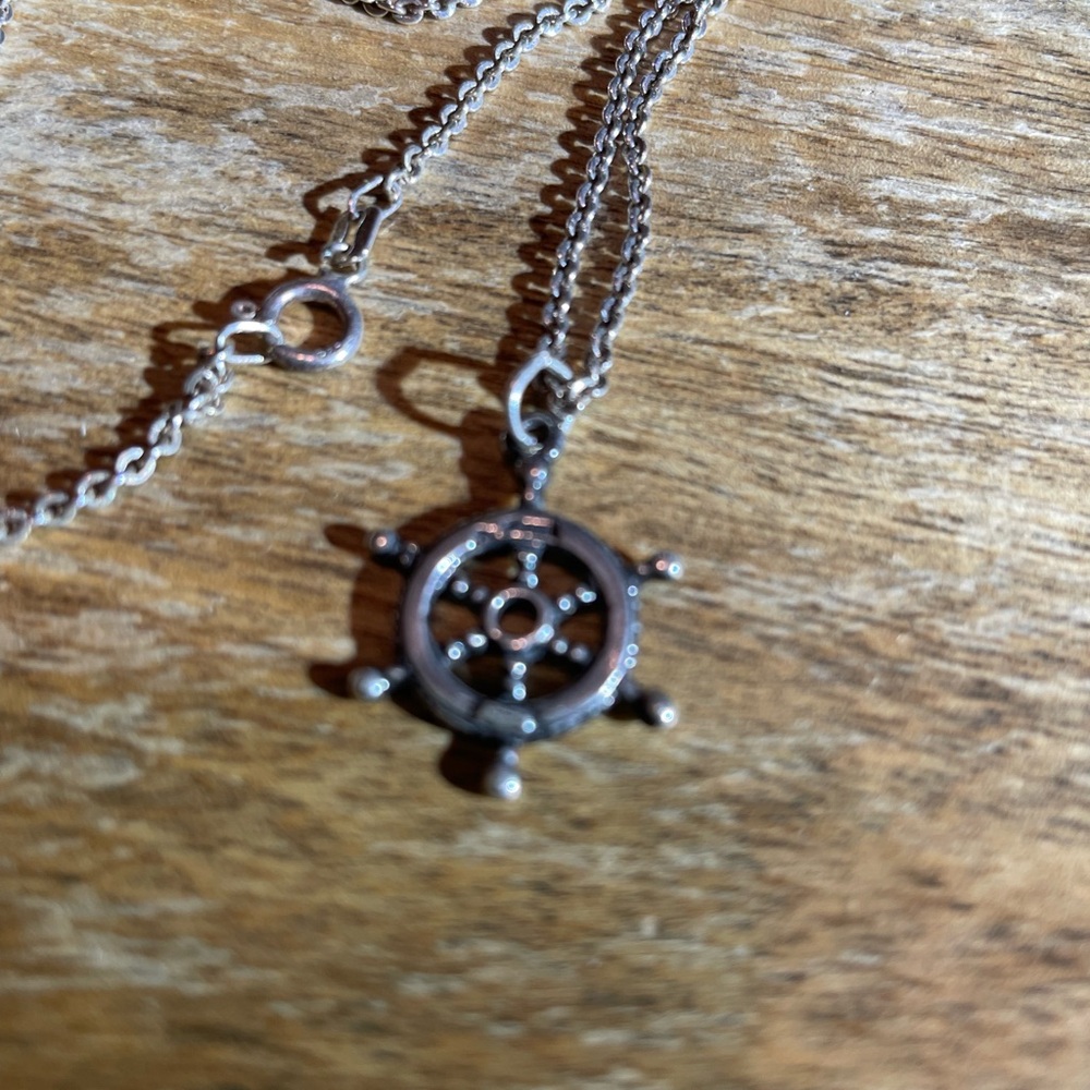 Sterling Silver Nautical Pendant Necklace,Boat steering Wheel,Sailboat Unisex 16